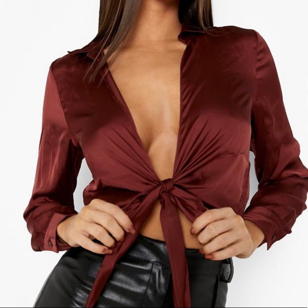 satin tie front top